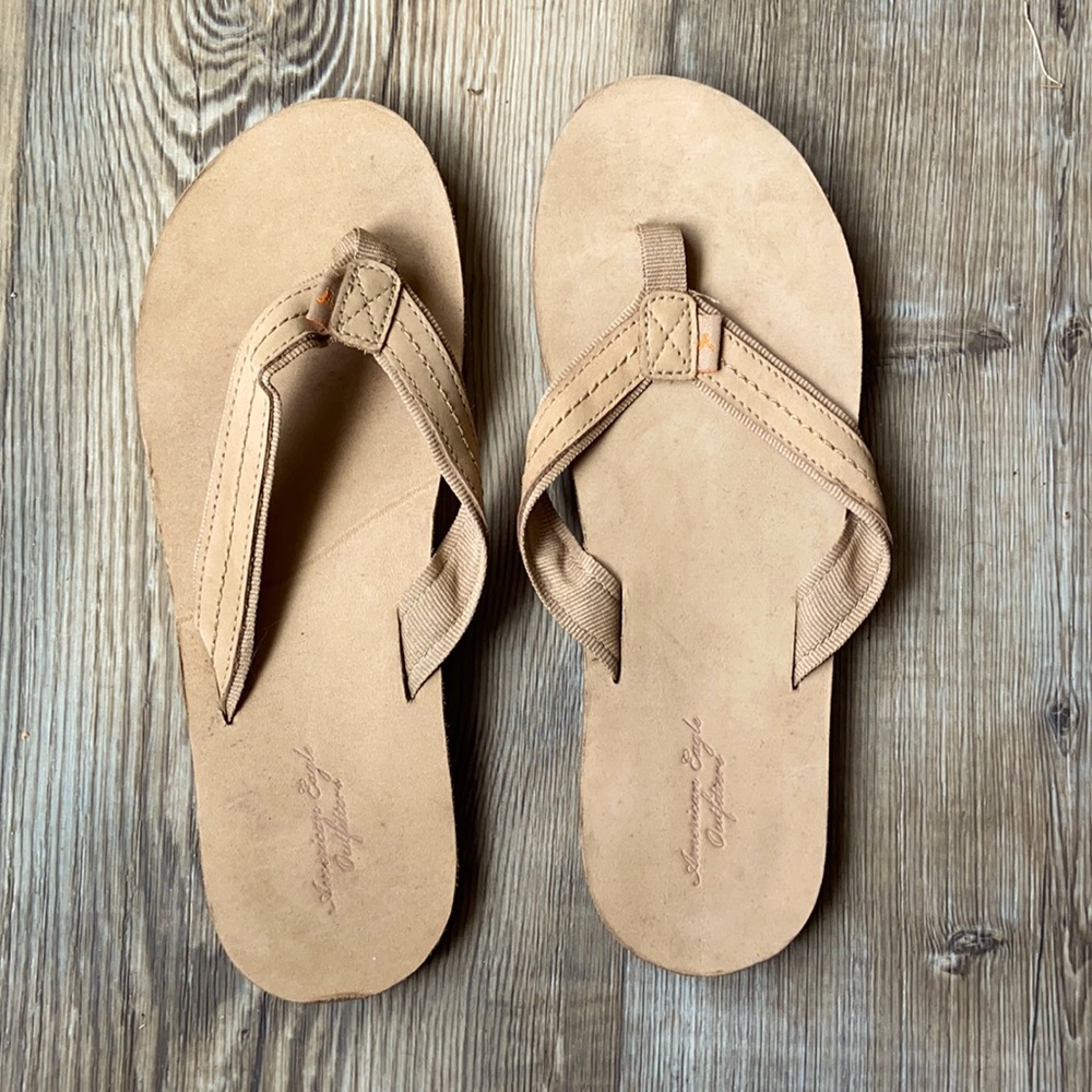 American Eagle “leather” flip flops